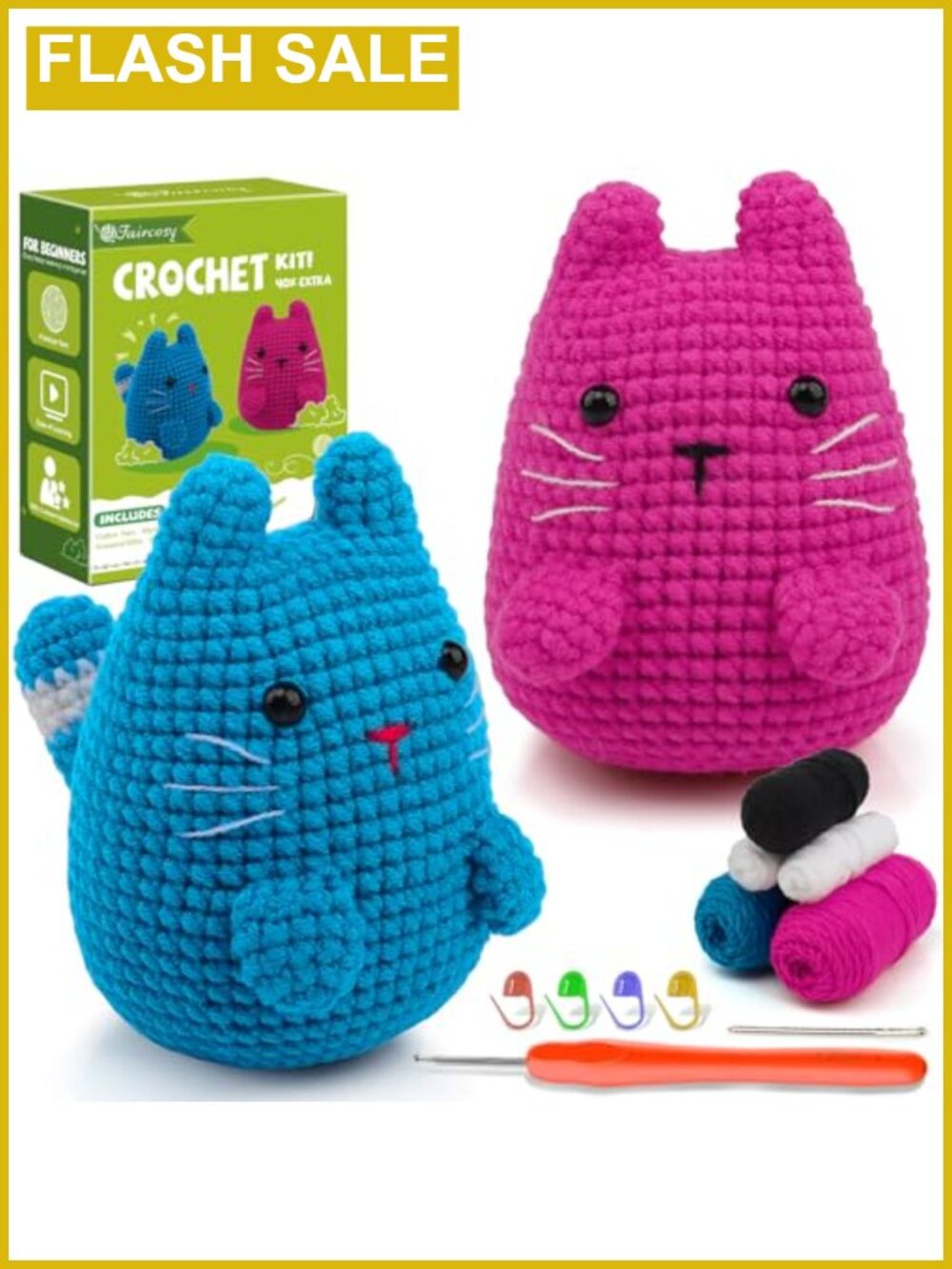 Crochet Kit for Beginners Amigurumi Cat Starter Kit with Hooks Yarn Tutorial
